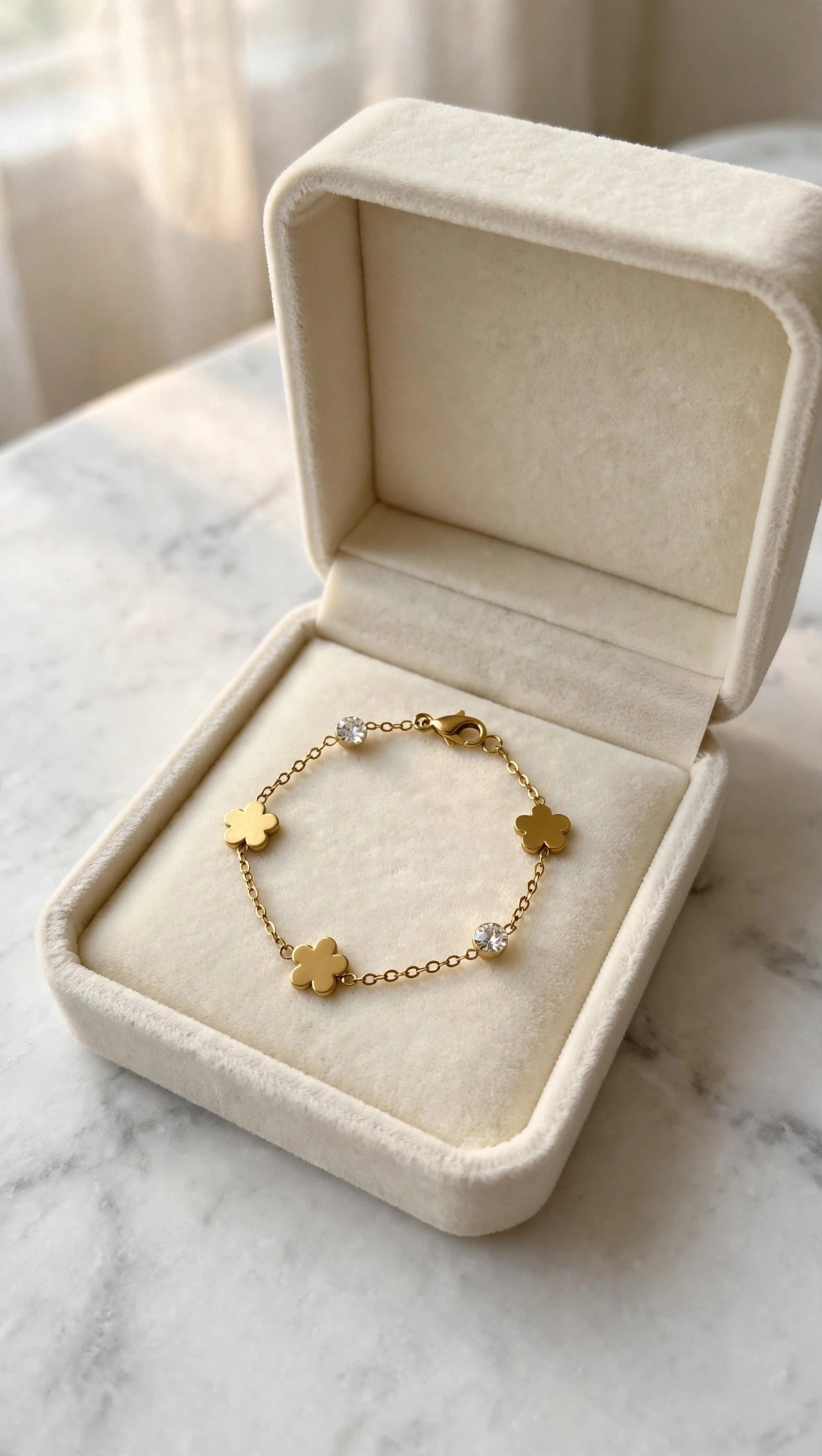Gold Clovers with Zircon Station Chain Bracelet