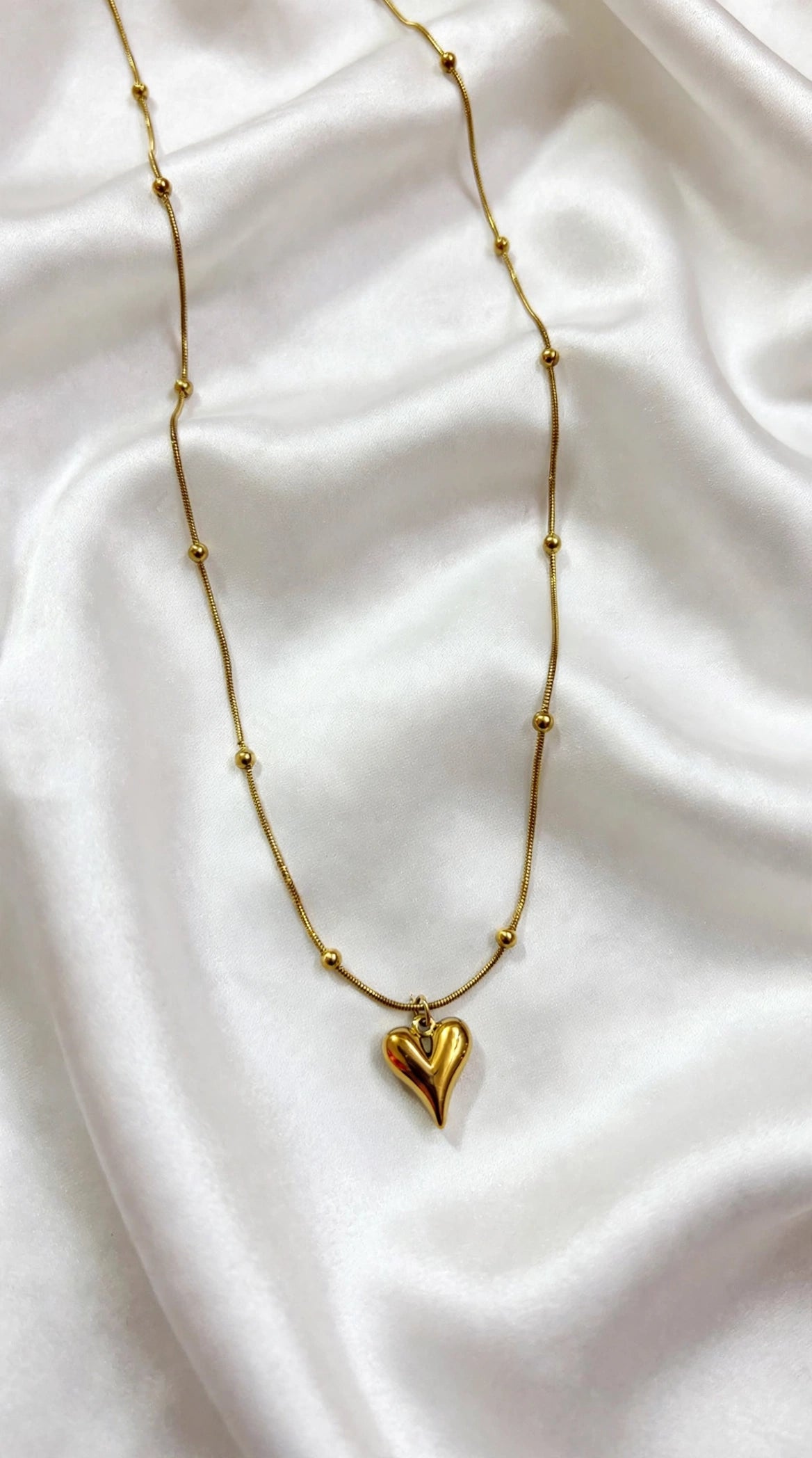 Gold Puffed Heart Bead Necklace