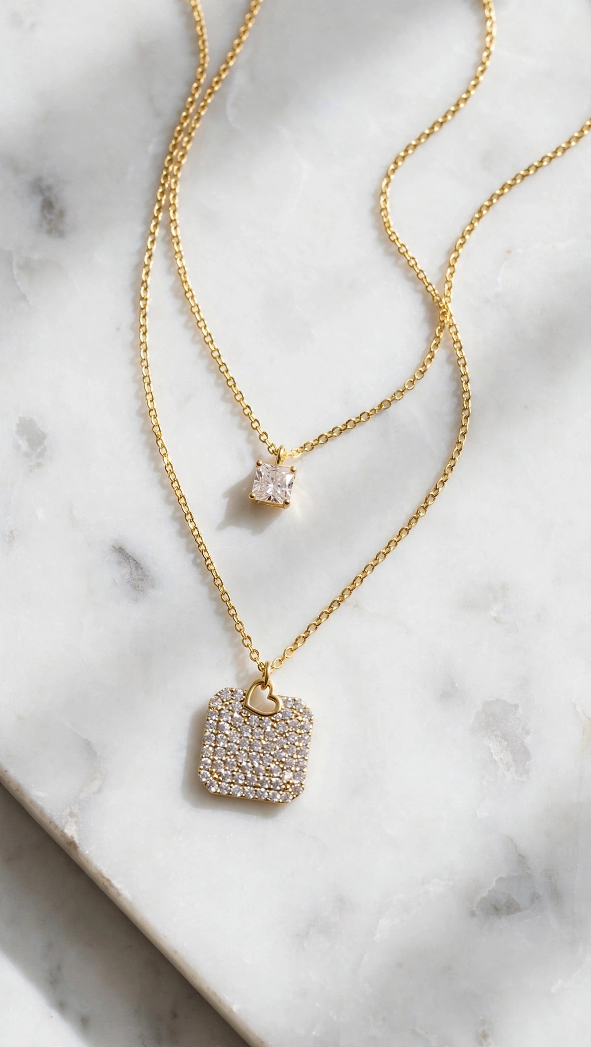 Double Sparkle Square Necklace