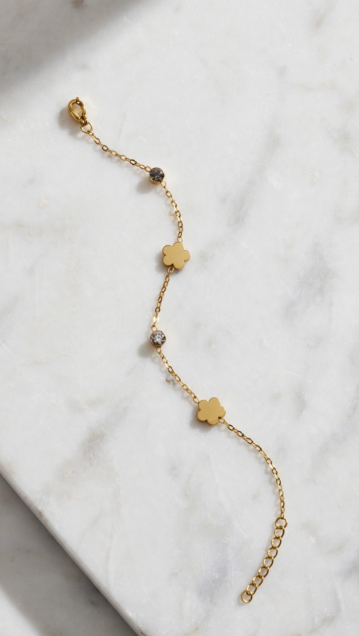 Gold Clovers with Zircon Station Chain Bracelet
