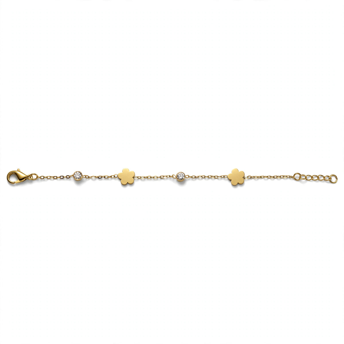Gold Clovers with Zircon Station Chain Bracelet