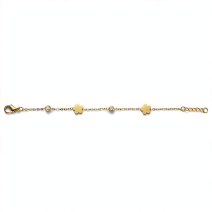 Gold Clovers with Zircon Station Chain Bracelet