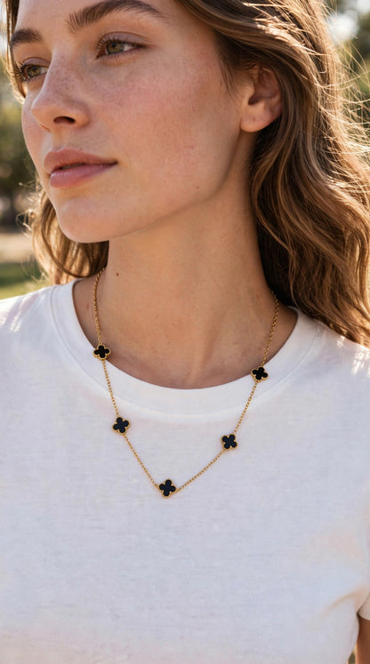 Noir Clover Station Necklace