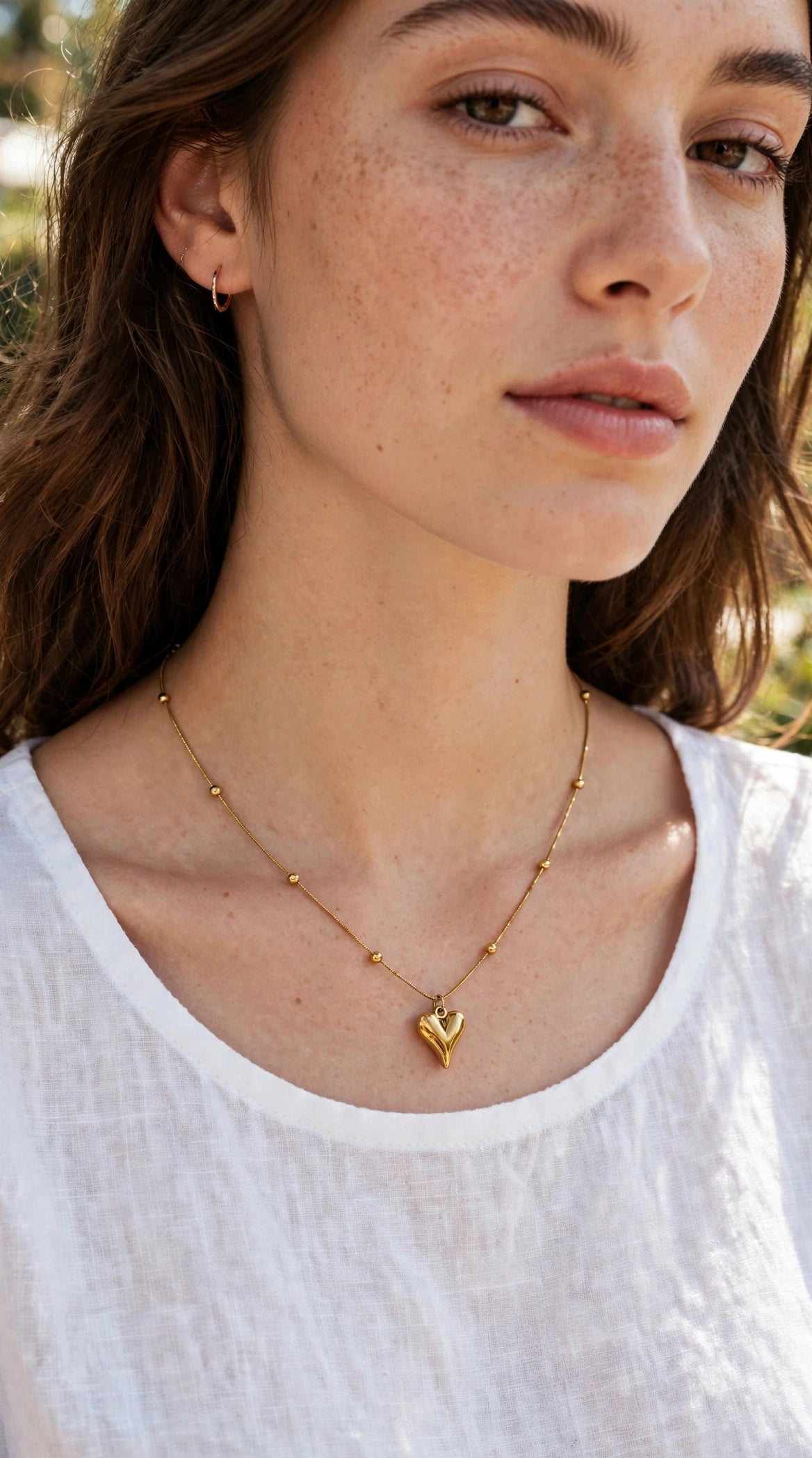 Gold Puffed Heart Bead Necklace