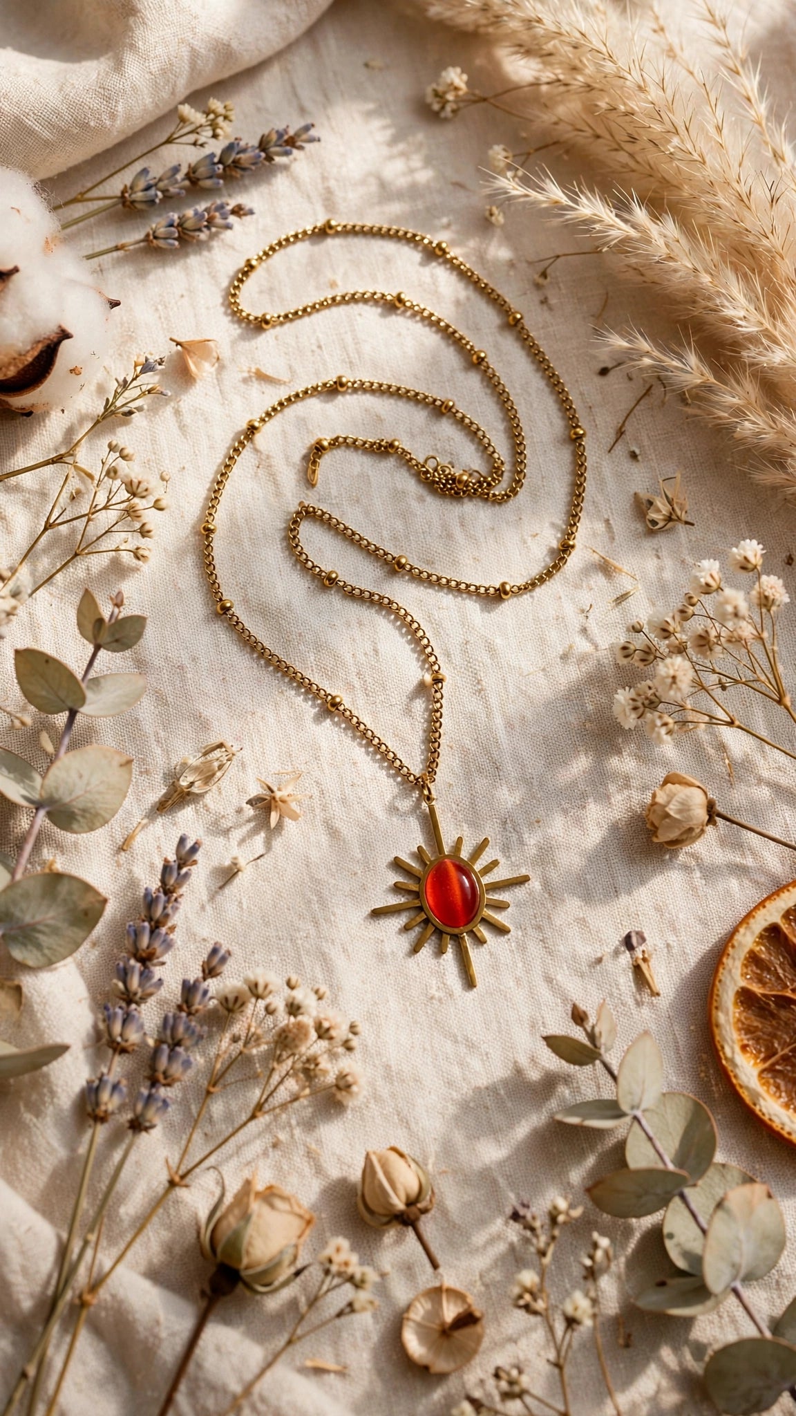 Orange Sunburst Gold Necklace