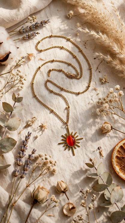 Orange Sunburst Gold Necklace