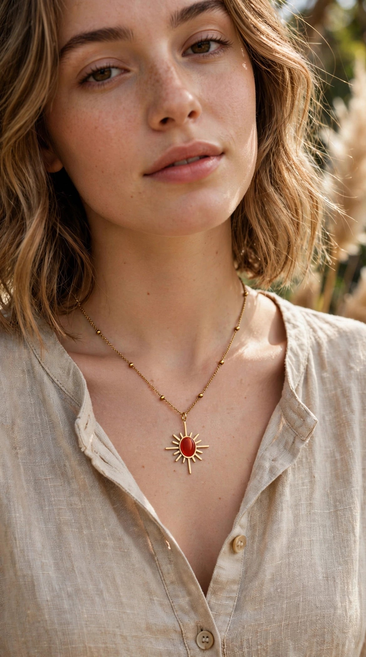 Orange Sunburst Gold Necklace