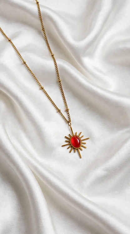 Orange Sunburst Gold Necklace