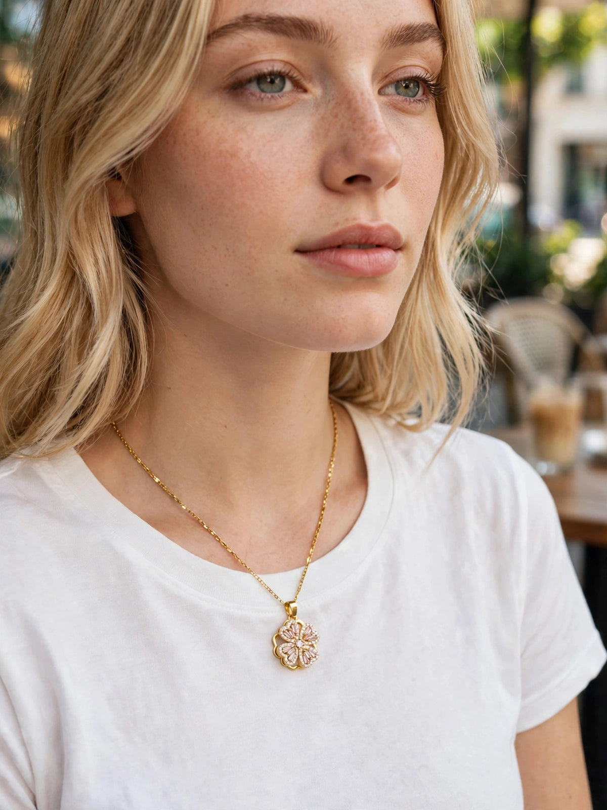 Pink Clover Bloom Pendant Necklace