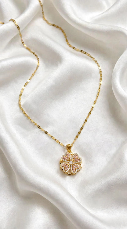 Pink Clover Bloom Pendant Necklace