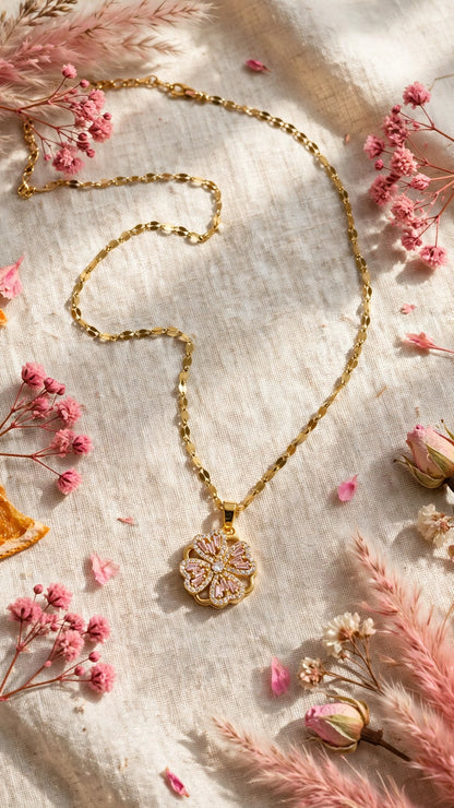 Pink Clover Bloom Pendant Necklace