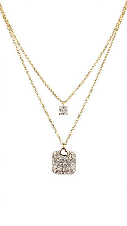 Double Sparkle Square Necklace