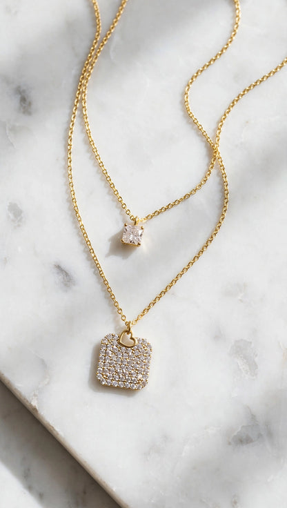Double Sparkle Square Necklace