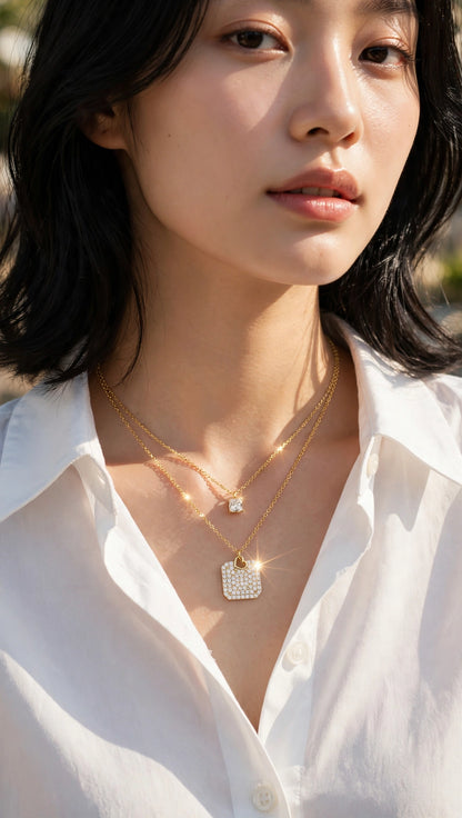 Double Sparkle Square Necklace