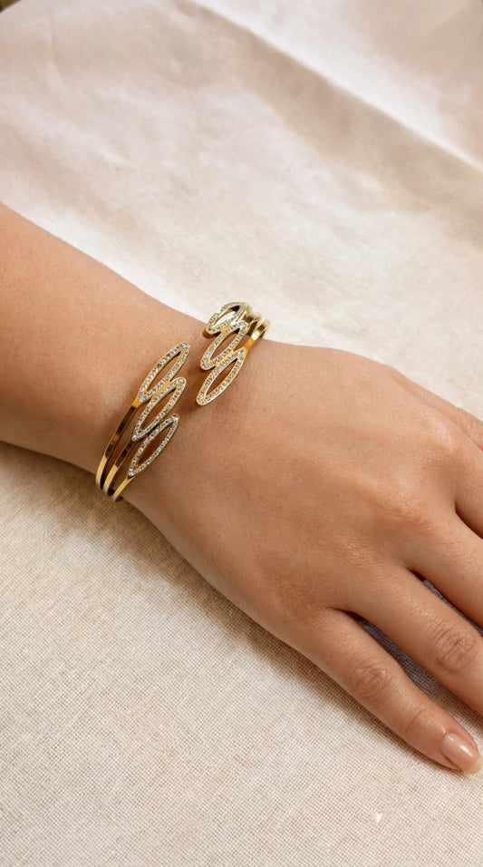 Aurora Wing Bangle - Triple Pave Swirl Open Cuff kada