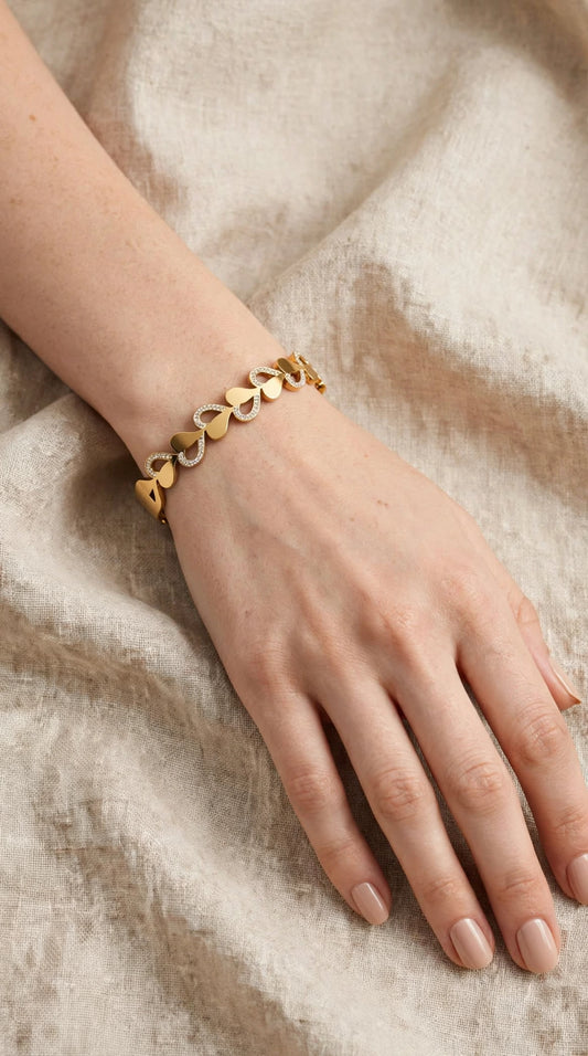 Amour Link Heart Bracelet - Gold Plated Pave Heart Chain Bracelet